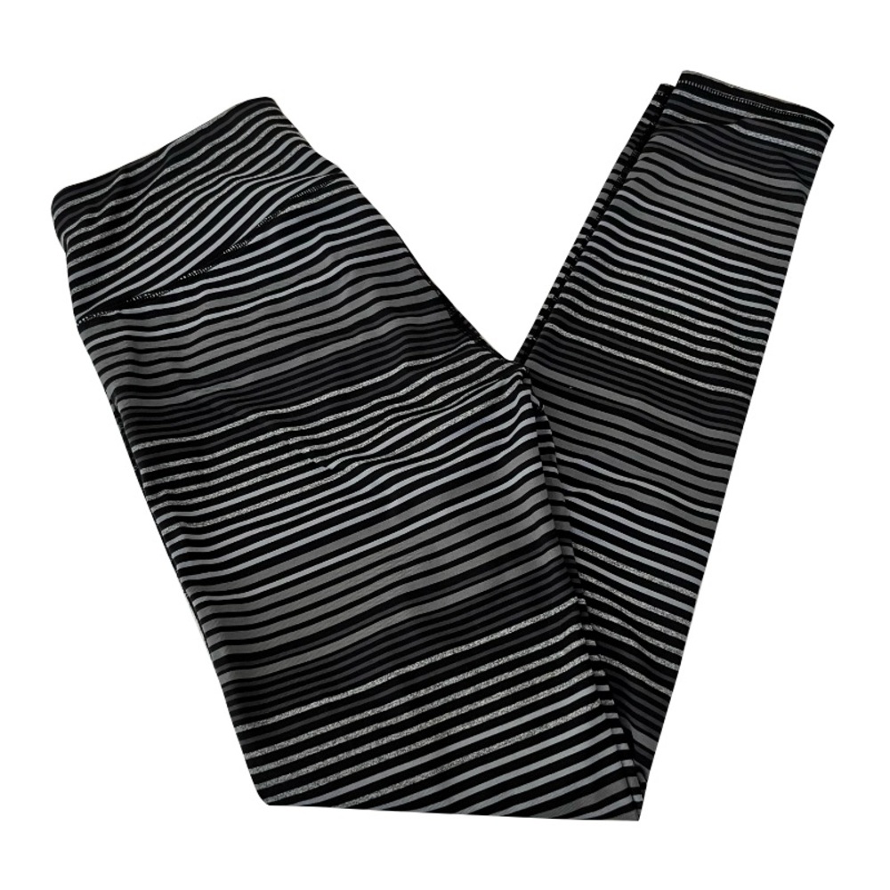 Athleta Black and‎ Gray Striped Athletic Leggings